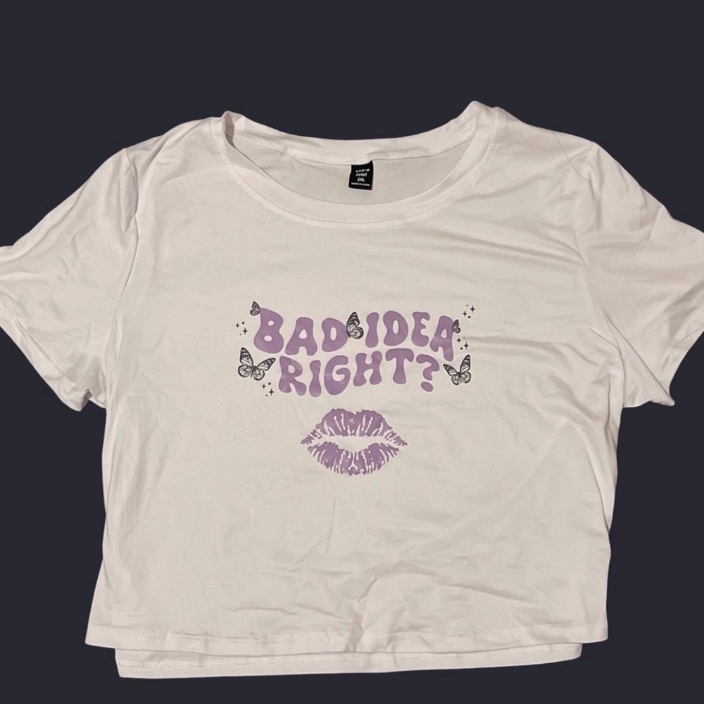 SHEIN White Crop Top with Lavender Graphic